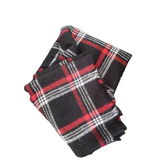 Quagga Accessories Black red Tartan Plaid Fringe Square Blanket Scarf oversized‎ - Picture 1 of 8